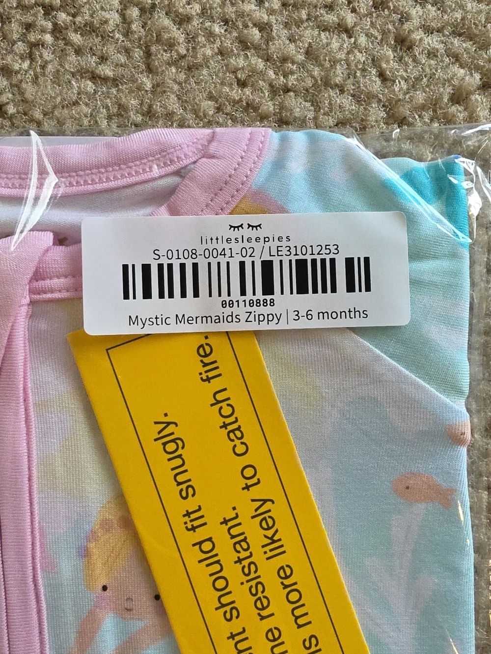 Little Sleepies Mystic Mermaids Zippy Sleeper - Pastel Mermaid Print Size 3-6M
